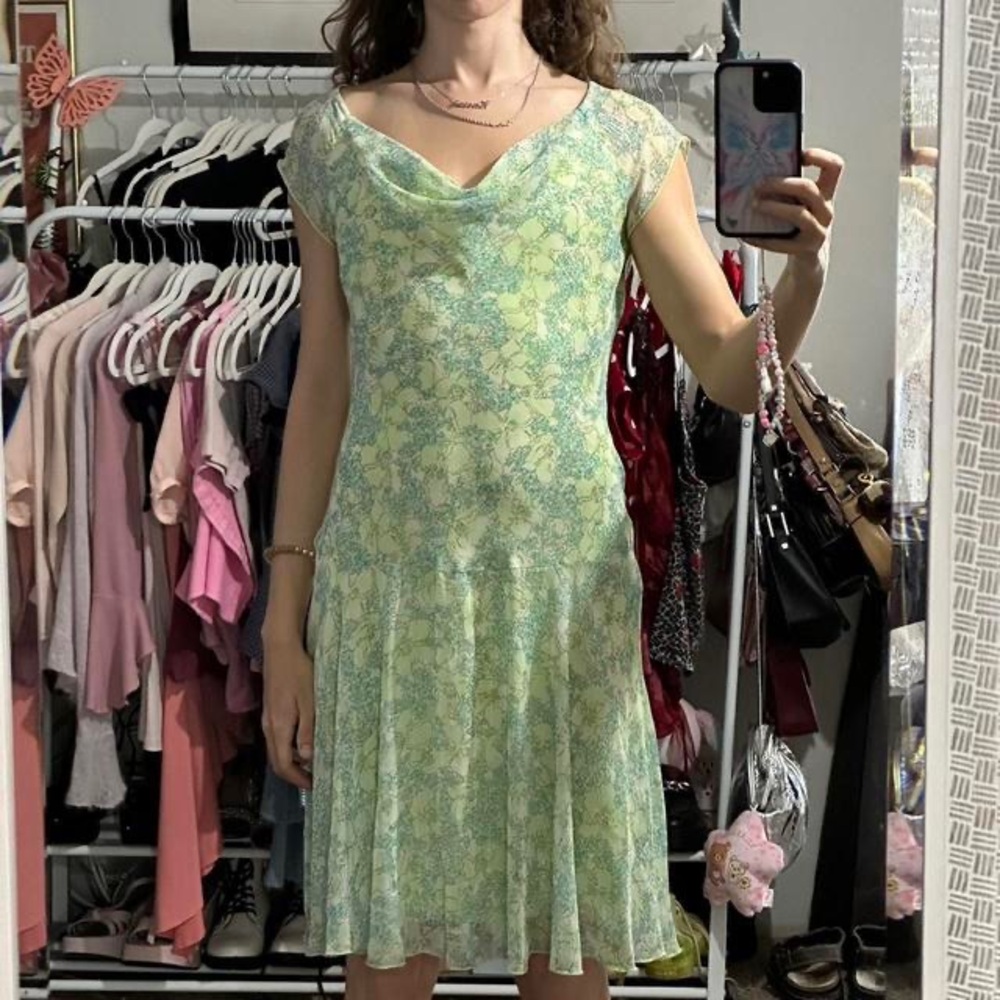 Vintage Wrapper Green Floral Midi Dress